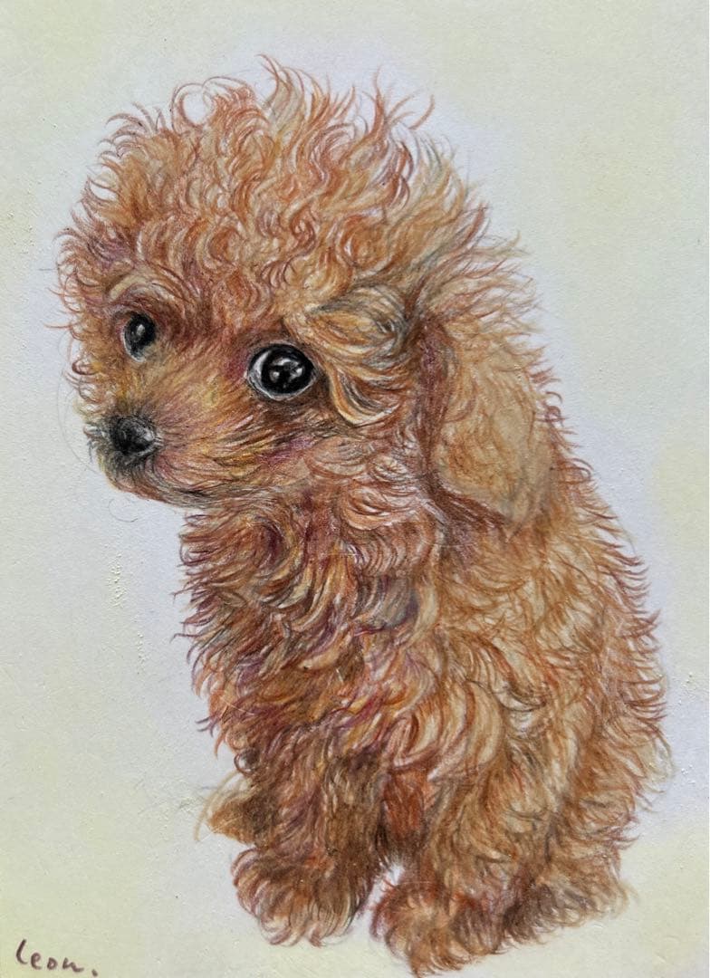 犬 絵画 子犬 イラスト 水彩色鉛筆 油彩色鉛筆 原画 トイプードル ワン
