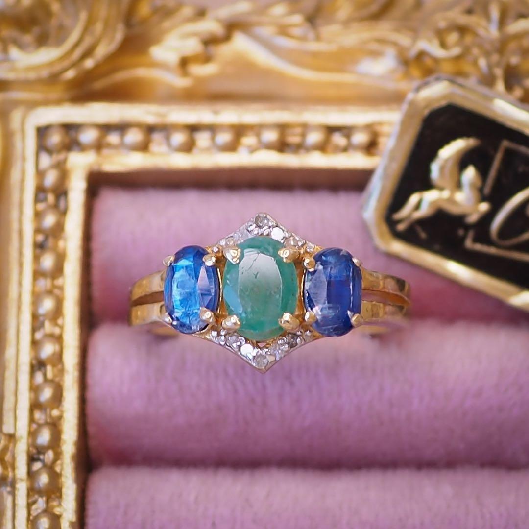 ＊14Kgf 天然エメラルド&ダイヤモンドリング natural emerald