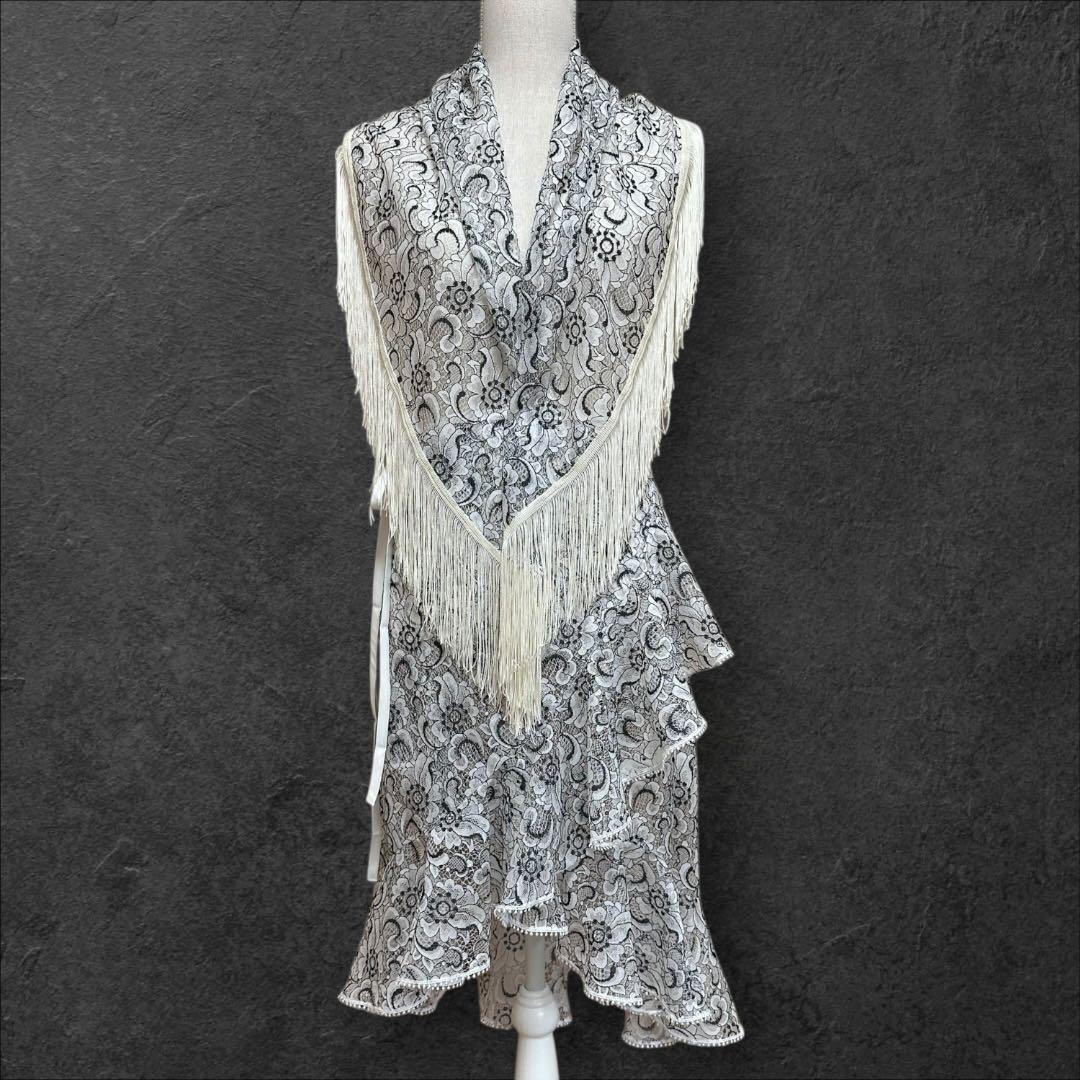 フラメンコ　巻きスカート　シージョset ホワイト×ブラック刺繍レース