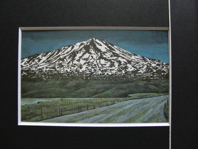 熊崎勝利 、【択捉・南チリップ山】、新品高級額 額装付、日本画 希少画集画