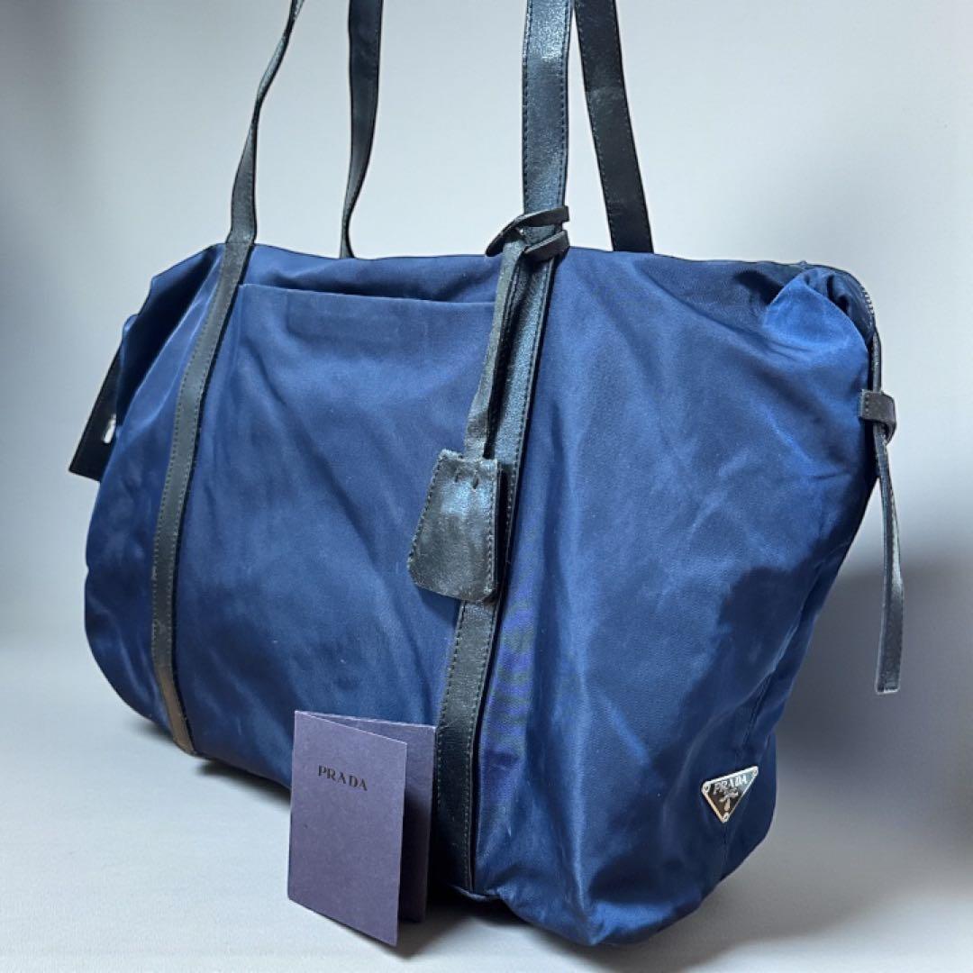 PRADA プラダ　ネイビー　ボストンバッグ　旅行かばん　トートバッグ　三角ロゴ