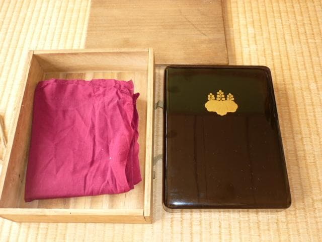 非売品美品 昭和初期 桐箱付き◆輪島塗 『五七の桐』蒔絵 文部省 賞 文箱/硯箱