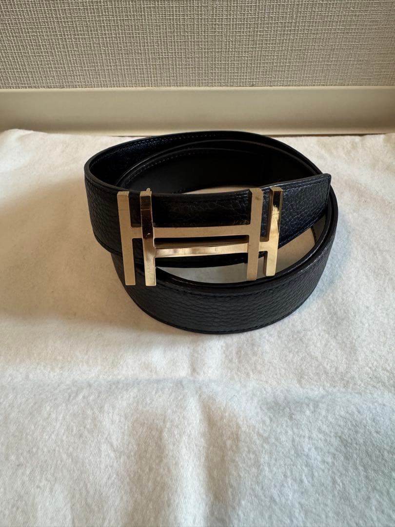 HERMESエルメス　ベルト/H オ カレ/ダブルH/リバーシブル　黒　85