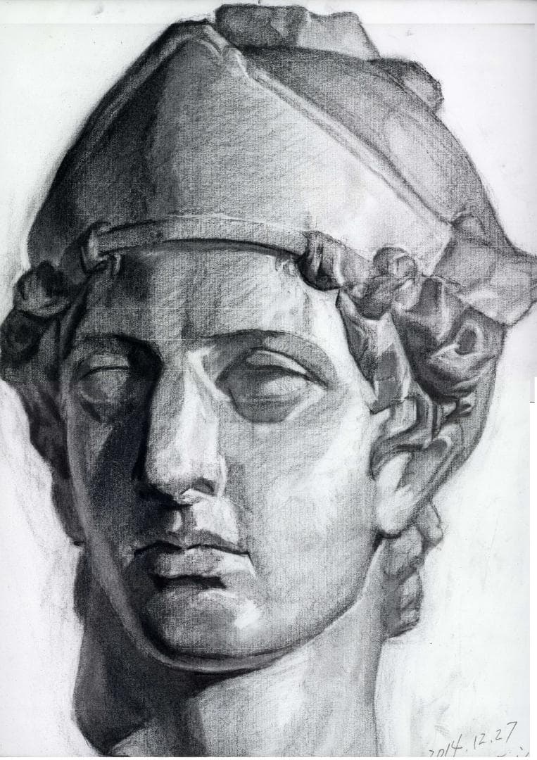 石膏デッサン（青年マルス首像 ） MBM木炭紙（650×500㎜） - メルカリ