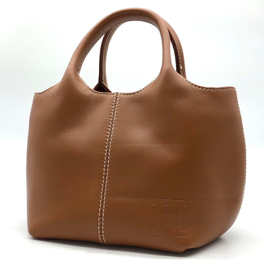 ✨極希少・美品✨ヒロフ ミニハンドバッグ Hロゴ 型押し レザー ライトブラウン