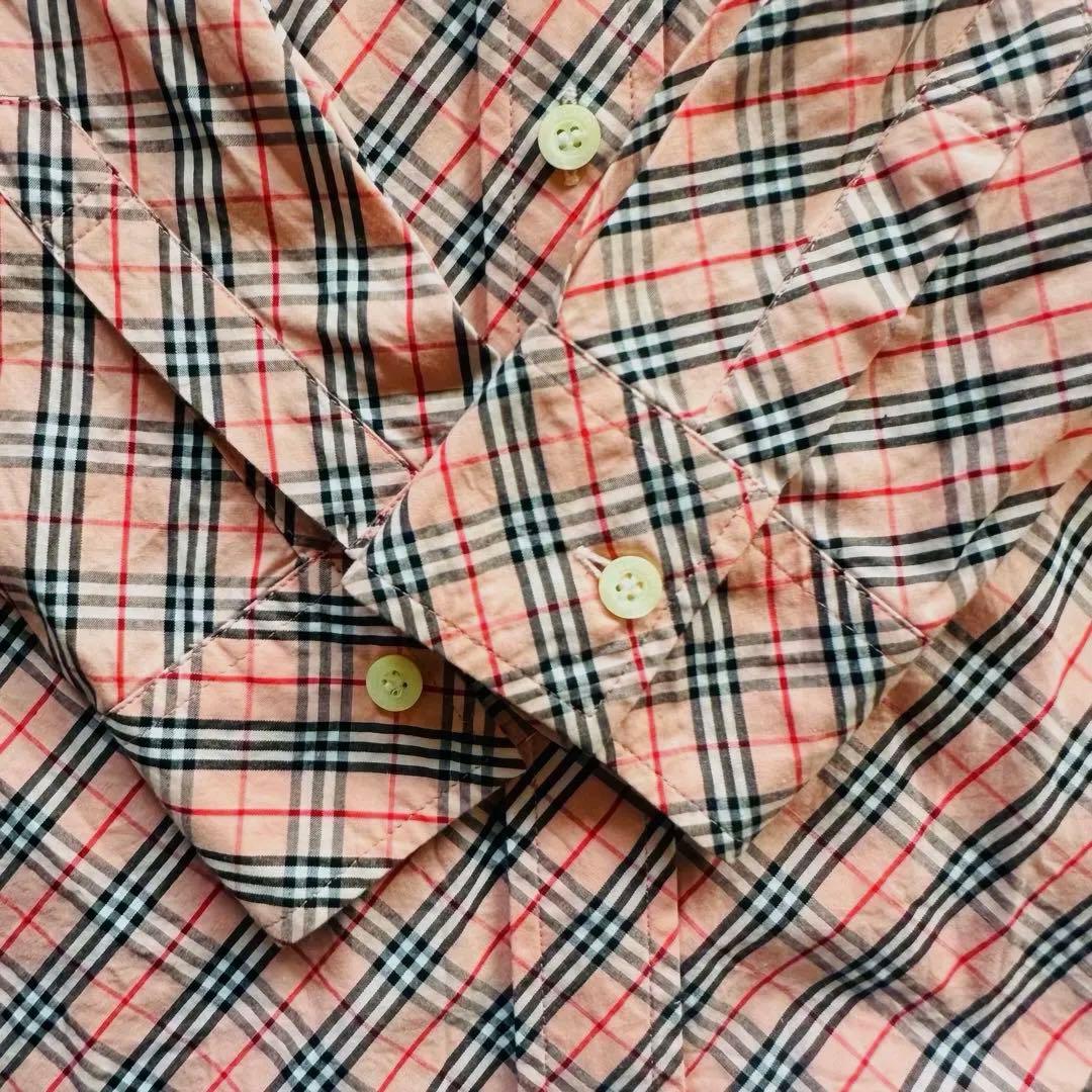 バーバリー 美品 ノバチェック シャツ ブラウス 希少 長袖 刺繍 ピンク