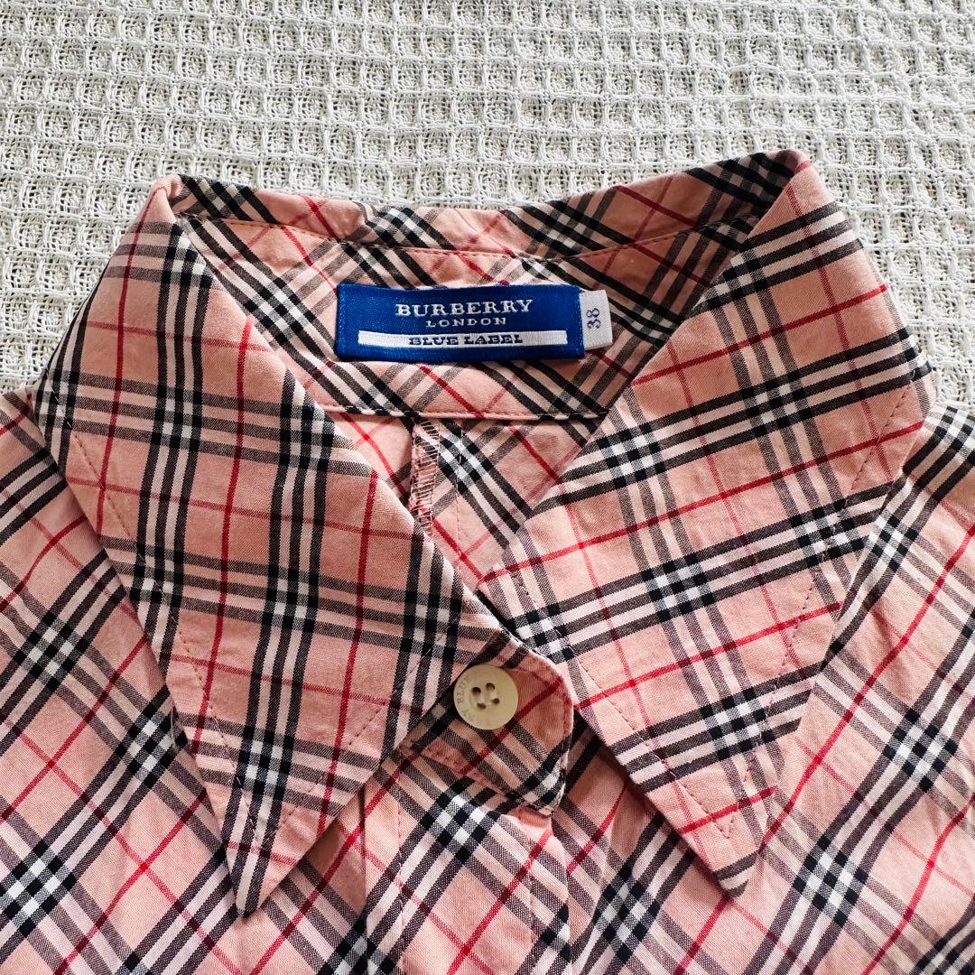 バーバリー 美品 ノバチェック シャツ ブラウス 希少 長袖 刺繍 ピンク