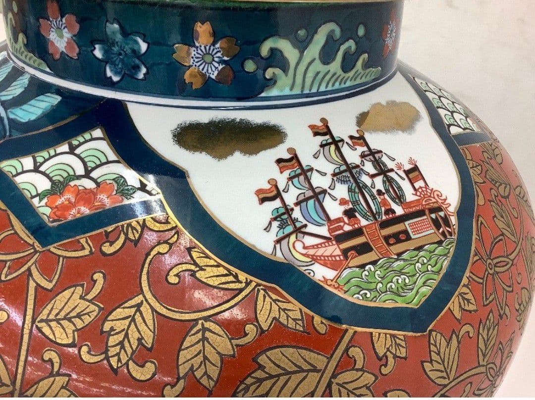 美品 超大型】有田焼 金龍窯 博山作 飾壺 沈降壺 高さ約118cm 銘入り