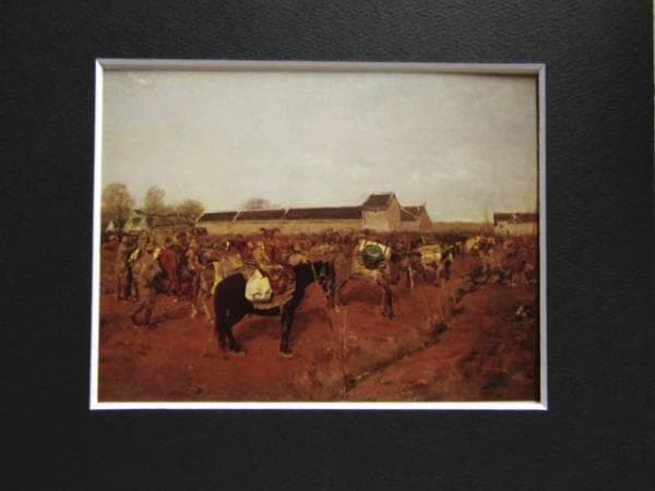 鬼頭　鍋三郎、「幸部隊」小休止、希少な画集より、新品高級額装付、版上サイン入り