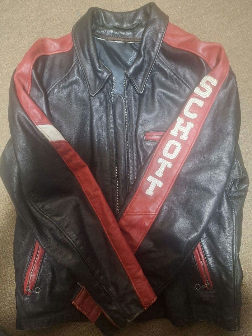 ショット SCHOTT レザーシングルライダースジャケット 黒赤