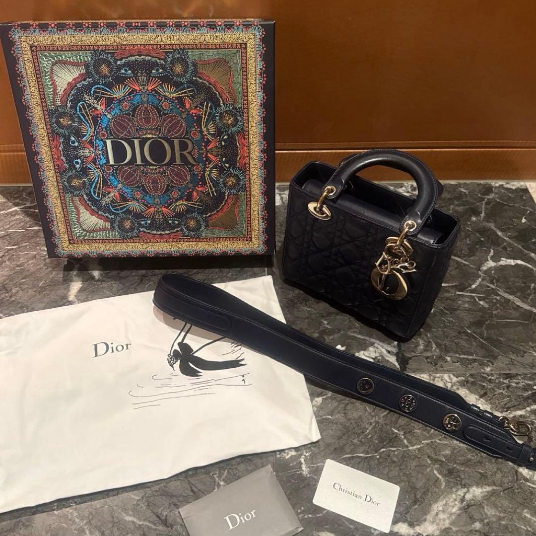 最終価格　Lady Dior スモール　ネイビー カナージュ ラムスキン