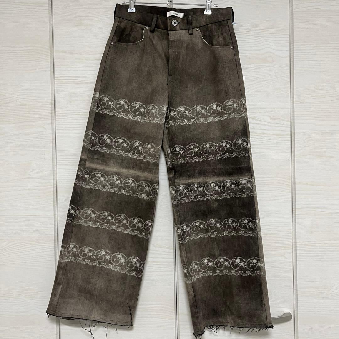 tetta デニムパンツ リボン 花柄 トレースデニム Gパン