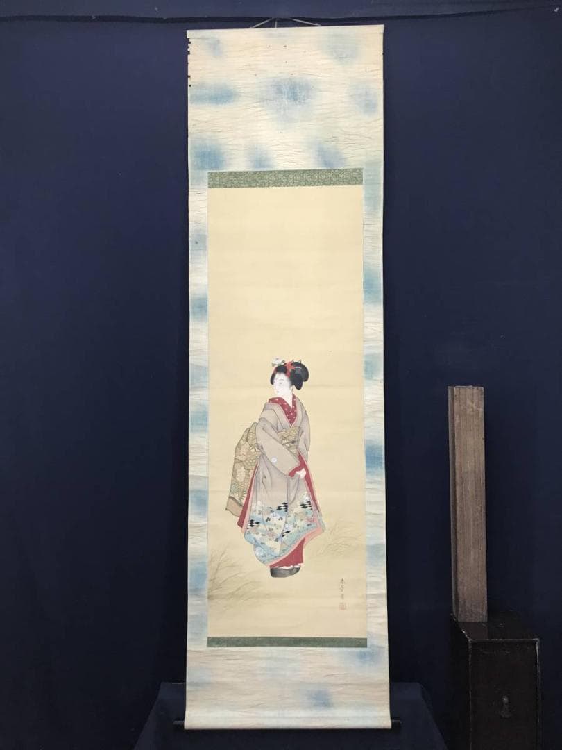 真作】中島来章/美人画/美人図/掛軸/名家伝来/AC-395 - メルカリ