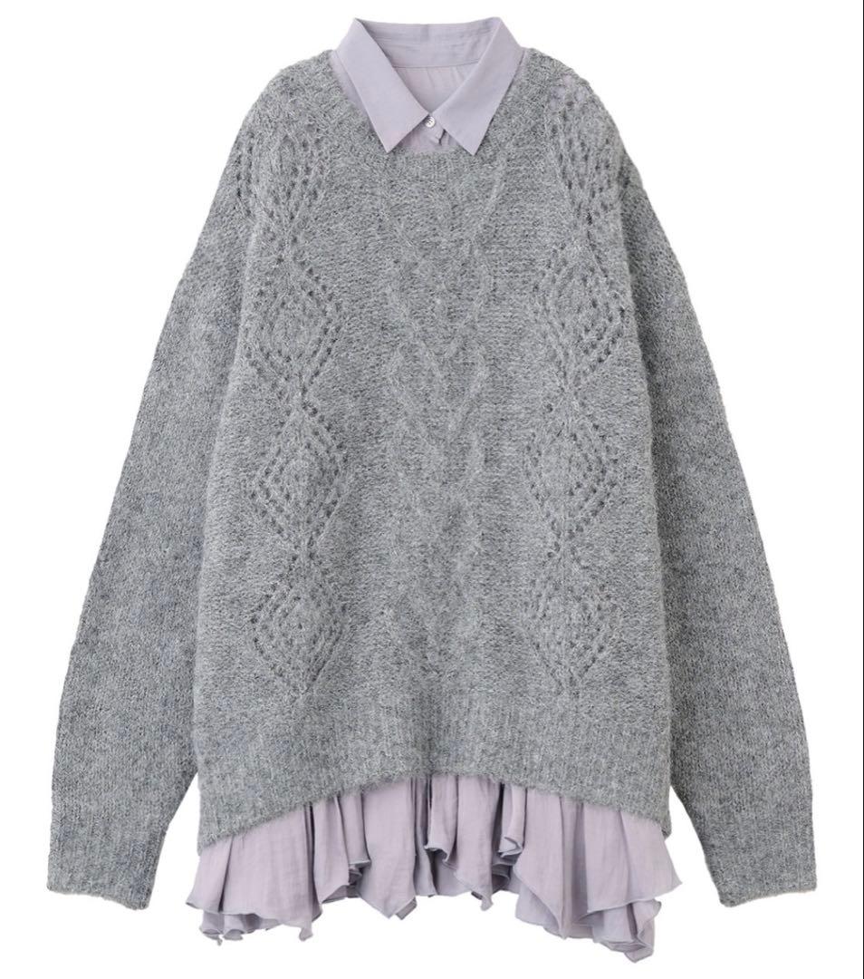 COCO DEAL ケーブルニット×ペプラムシャツミニワンピース