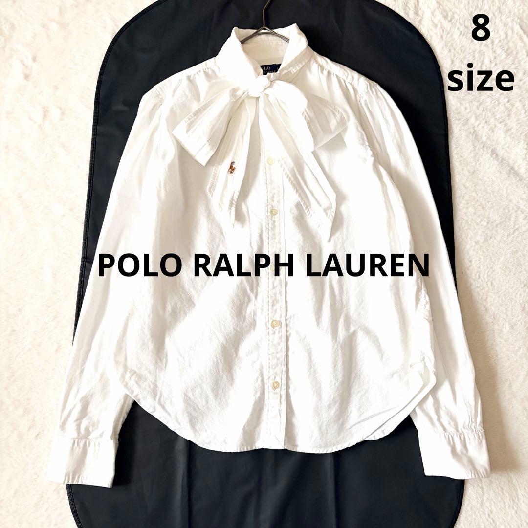5836 美品✨ ポロラルフローレン タイネックブラウスシャツ 8 ポニーロゴ
