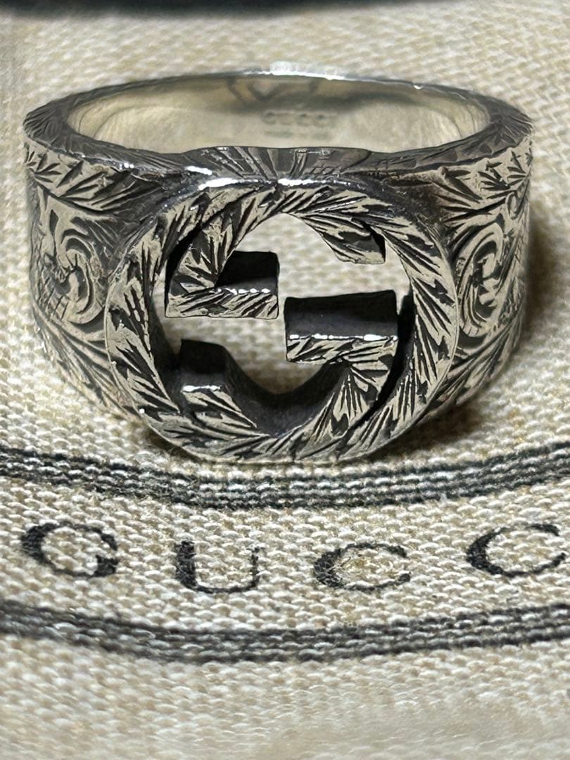 GUCCI グッチ　リング　インターロッキング　アラベスク　表記サイズ21号 特別価格】美品❤︎GUCCIグッチ インターロッキングG アラベスクリング