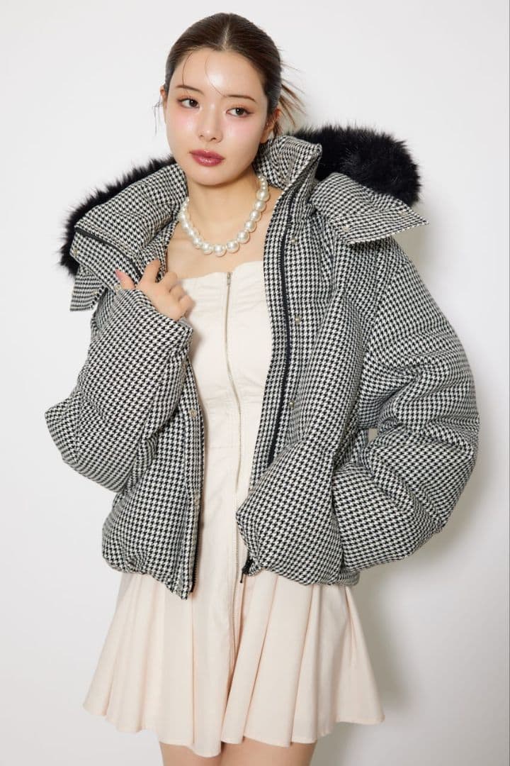 新品リエンダツィード柄ダウンジャケット rienda（リエンダ） ダウンコート ダウンジャケット ツイードダウン