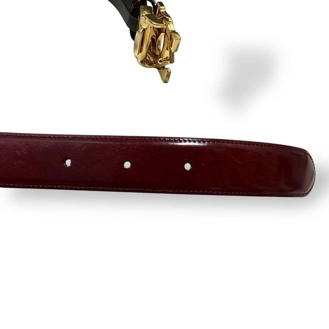 未使用級 カルティエ ベルト レザー ボルドー ゴールドバックル ダブル