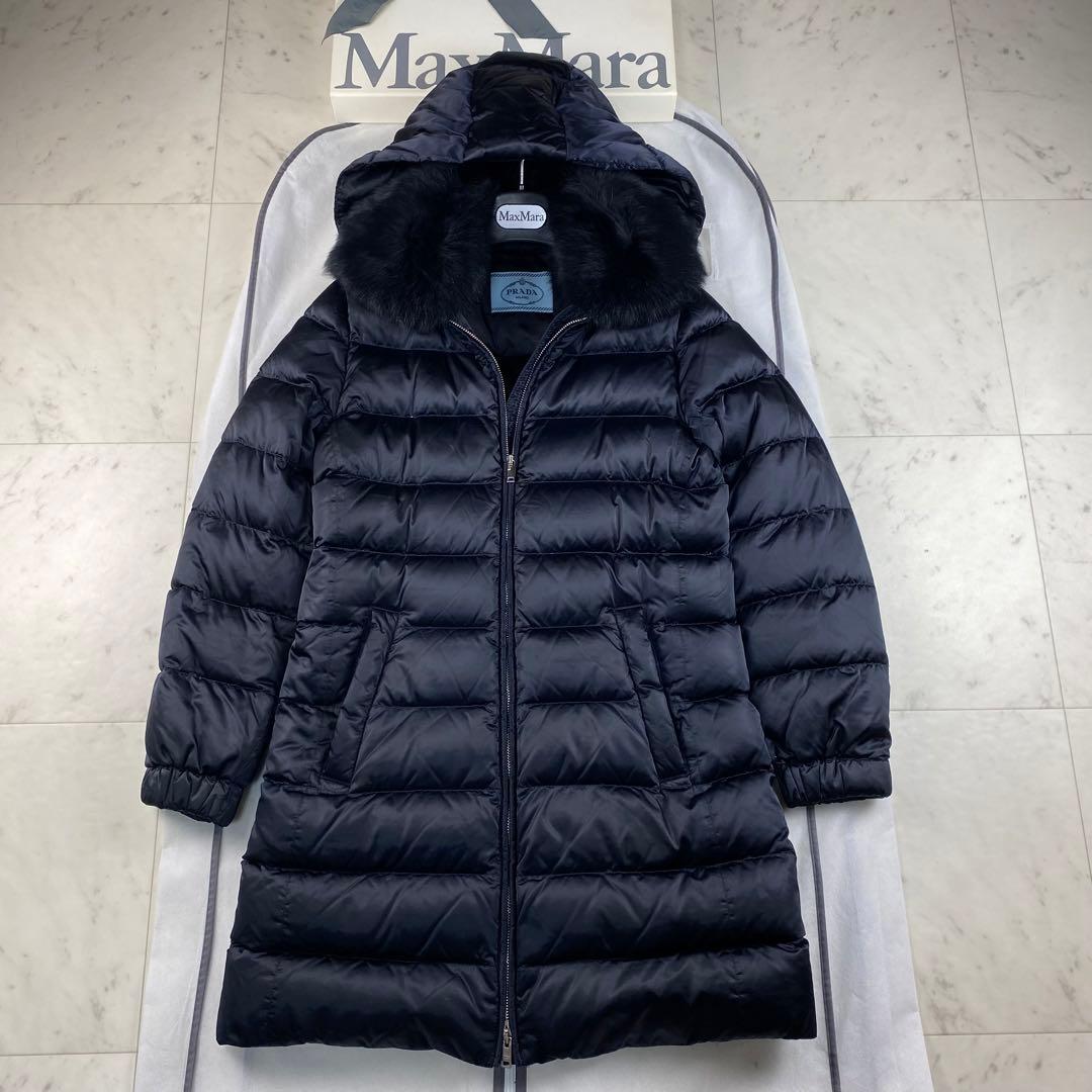 ブルーフォックスファー◎PRADA プラダ ダウンコート ネイビー