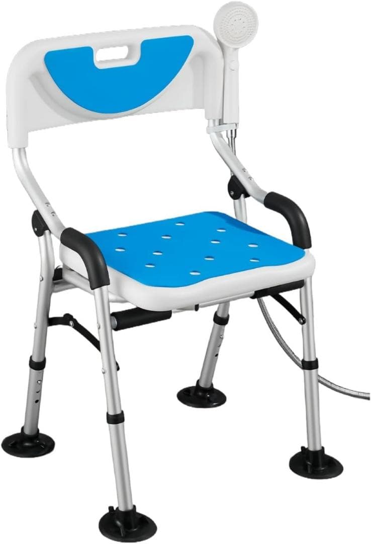 介護用 折りたたみシャワーチェア 軽量 耐荷重150kg 4段調節 ブルー