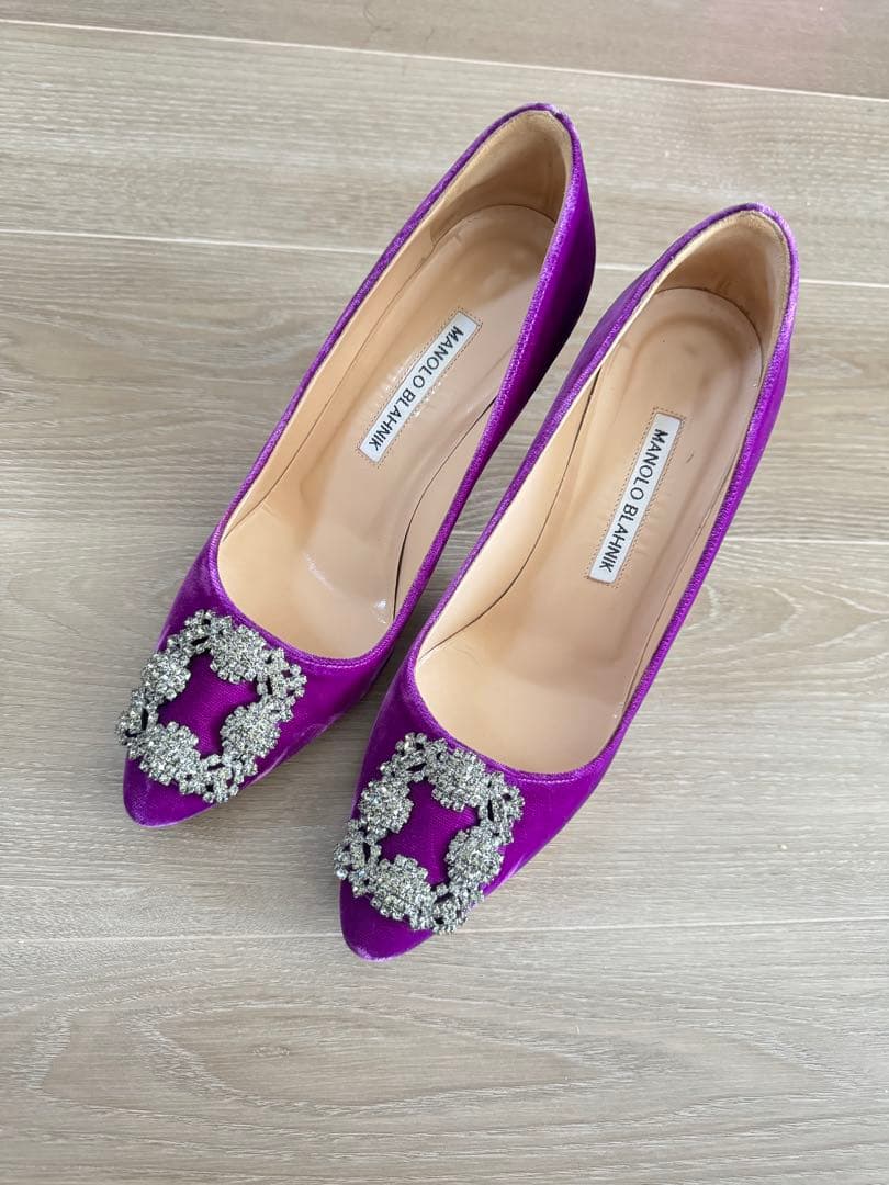 マノロブラニク　ハンギシ　パープル　ベルベット　37 9㎝ヒール