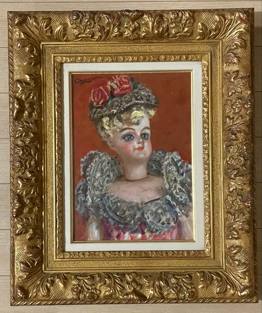 田村孝之介　油彩　帽子の人形　4号　タトウ箱　b446