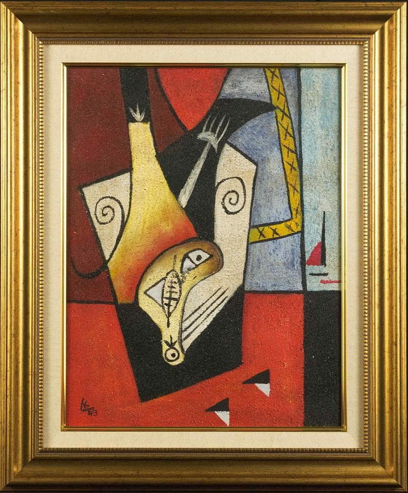 カデンスキー　ミクストメディア　肉筆『抽象画』サイン　F6号　額装　b803