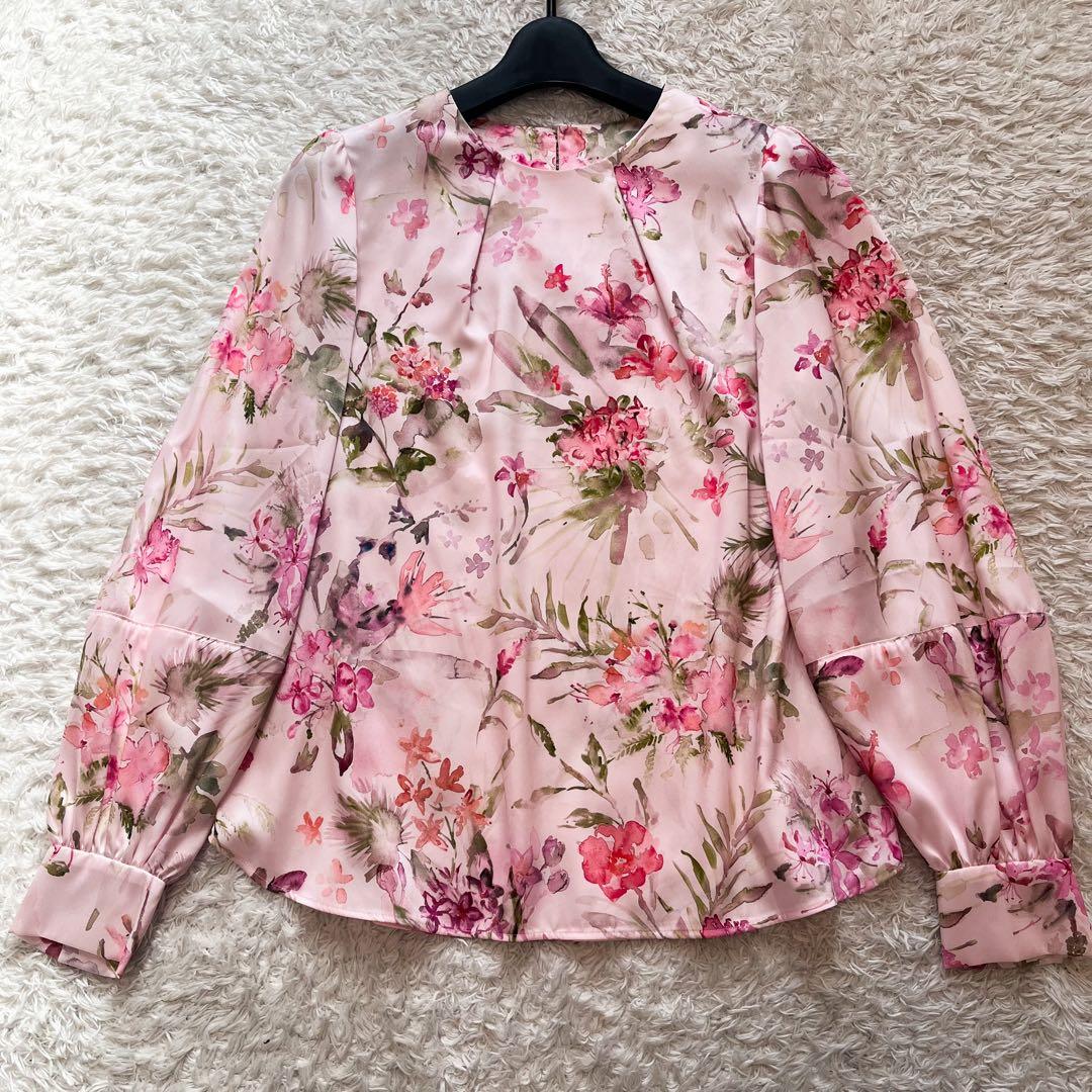 ルルウィルビー　RATTI ソフトフラワープリントブラウス　水彩　ピンク