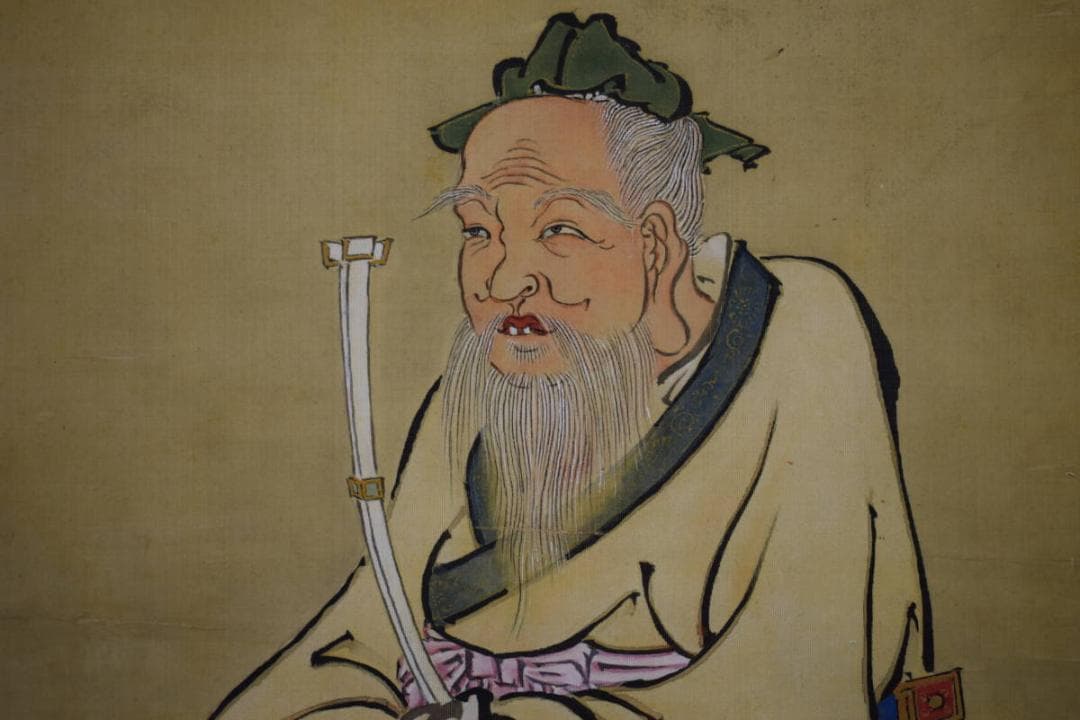 真作/狩野常信/寿聖人図/桐題箱付/布袋屋掛軸HI-288