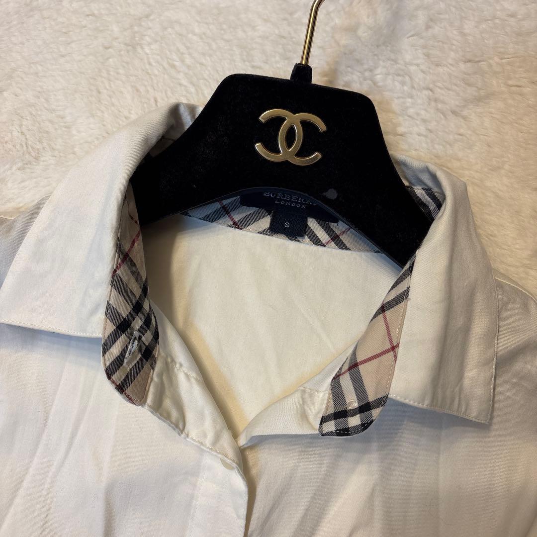 美品 バーバリーロンドン 七分袖シャツ ノバチェック ホースロゴ刺繍