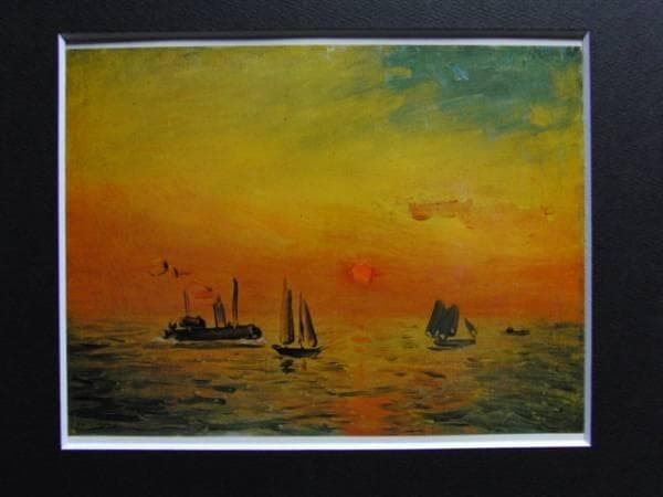 藤島武二、港の朝陽、画集、新品額付