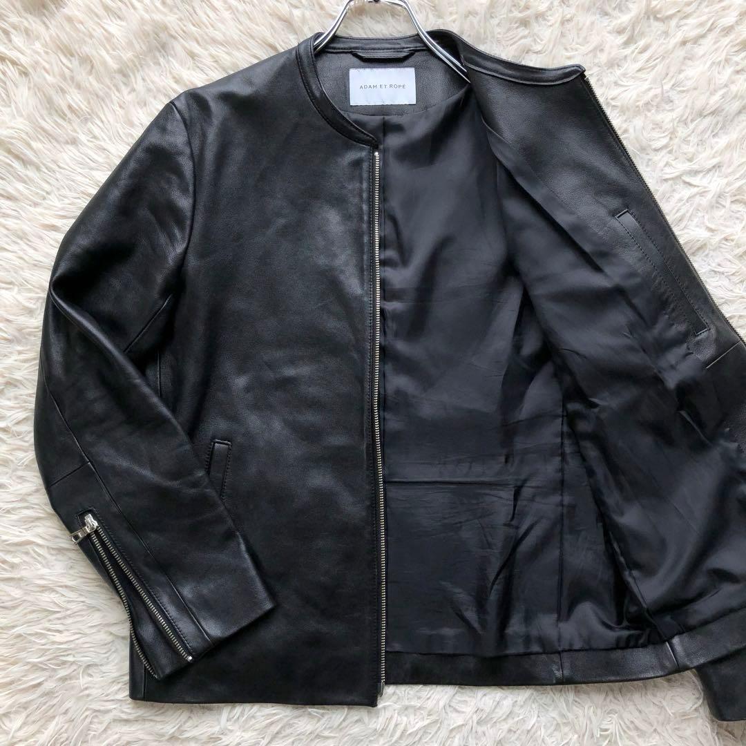 【極美品 羊革 L】アダムエロペ シングルライダースジャケット　黒　Wジップ