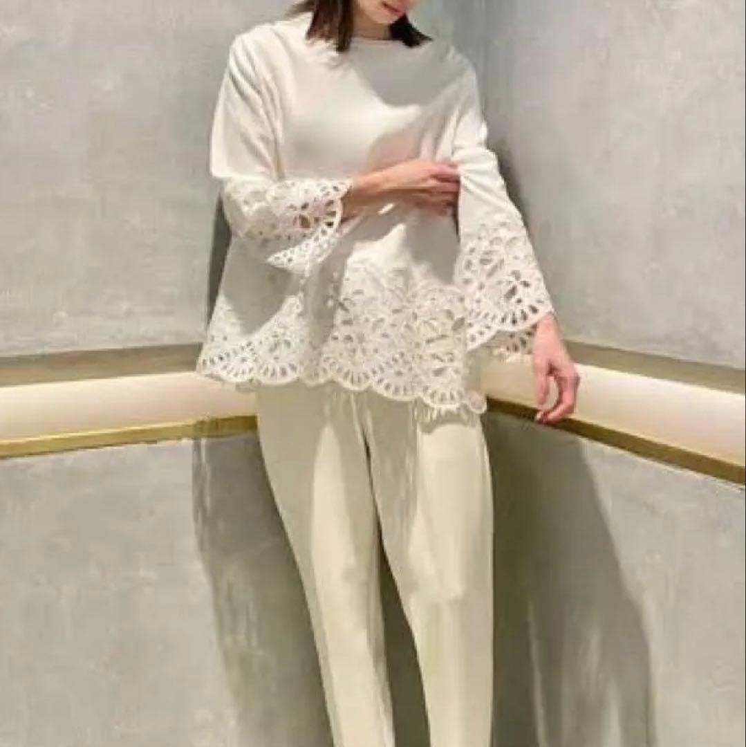 美品 ユナイテッドアローズ スカラップレース コンビネーション ニット ホワイト