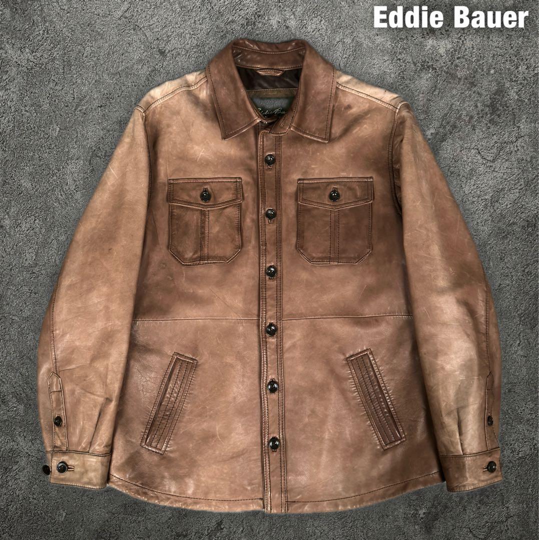 Eddie Bauer レザー シャツ ジャケット エディーバウアー 本革 - メルカリ