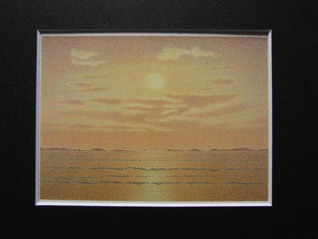 山田嘉彦、暁、希少な画集より、新品高級額・額装付、状態良好