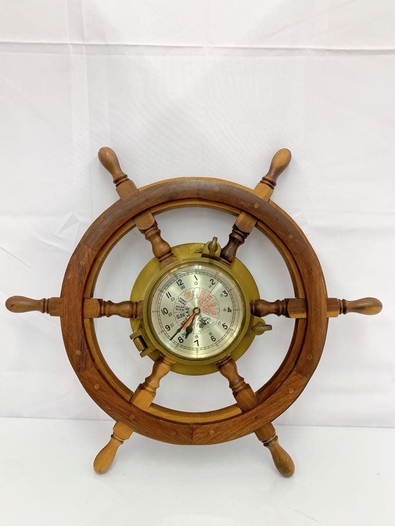 2SAM28 舵 掛け時計 アンティーク 舵輪デザイン 置時計 木製 真鍮