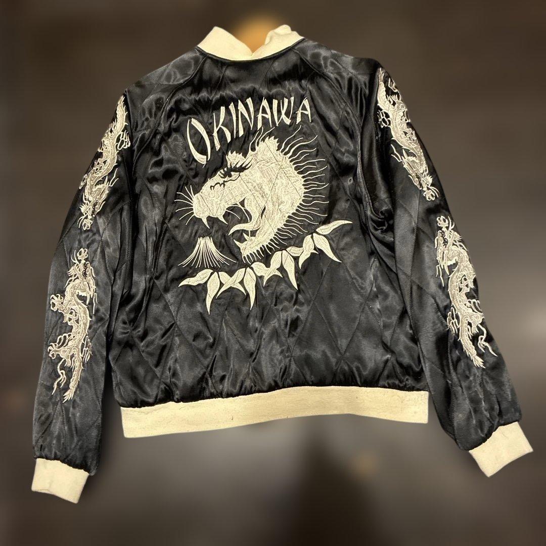 スカジャンフェードOKINAWA虎ドラゴン刺繍サテンフェード レーヨンスカジャン「TIGER」 HOUSTON 51221 ヒューストン スーベニア