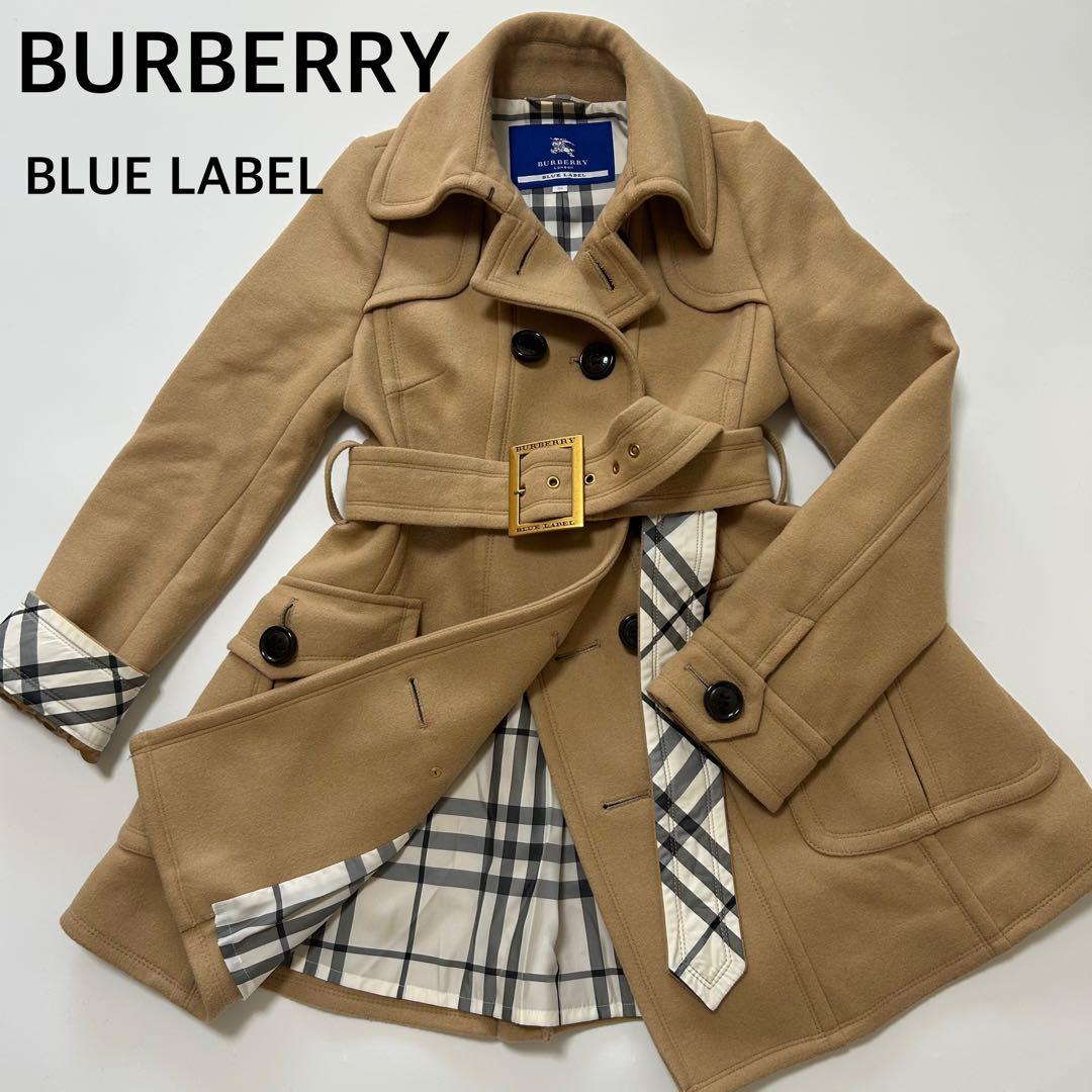 バーバリーブルーレーベル　ダッフルコート　ノバチェック　ベージュ　38 ベルト