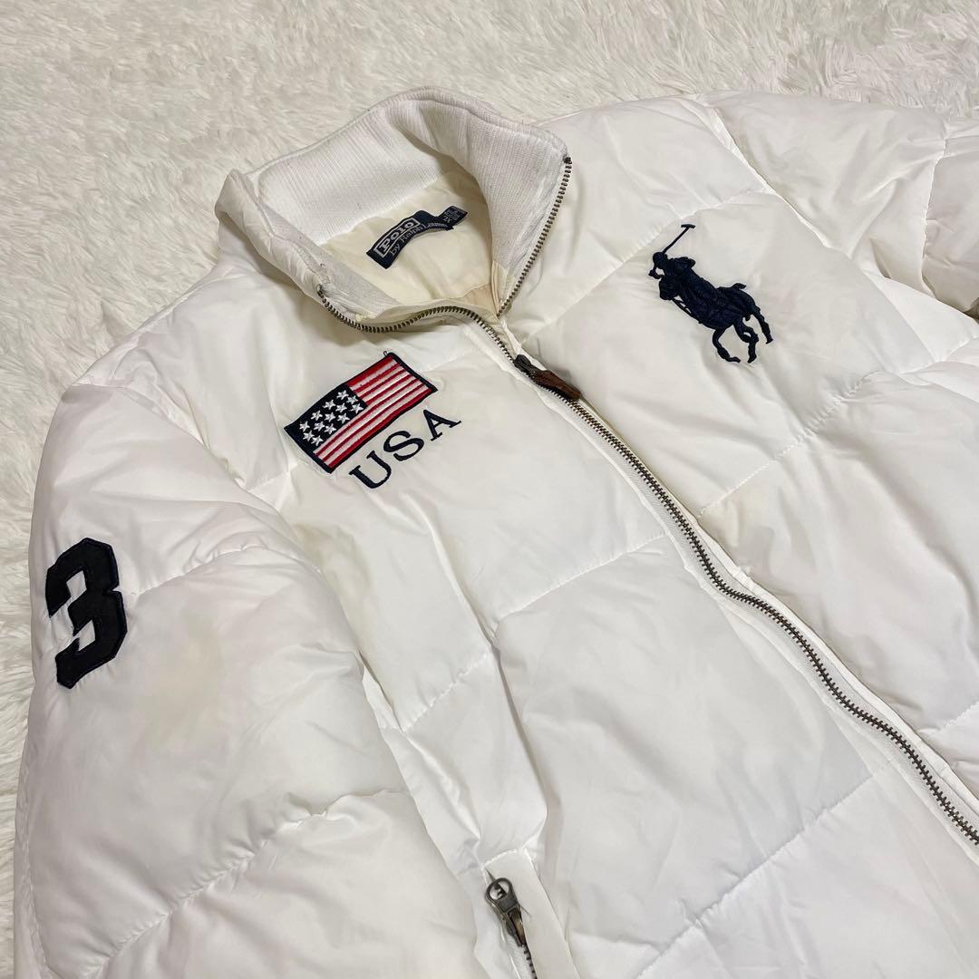 XL】ポロラルフローレン ダウンジャケット ビックポニー 刺繍 USA 白色