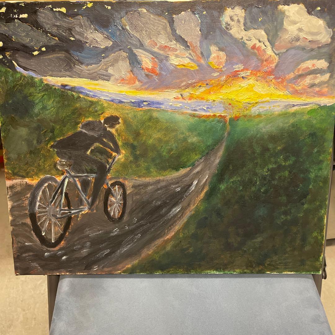 夜明けふざけ　byネモ　　 アート　油絵 原画 油絵 海夜のレモン 夜の海のアート 抽象画 SM/サムホール