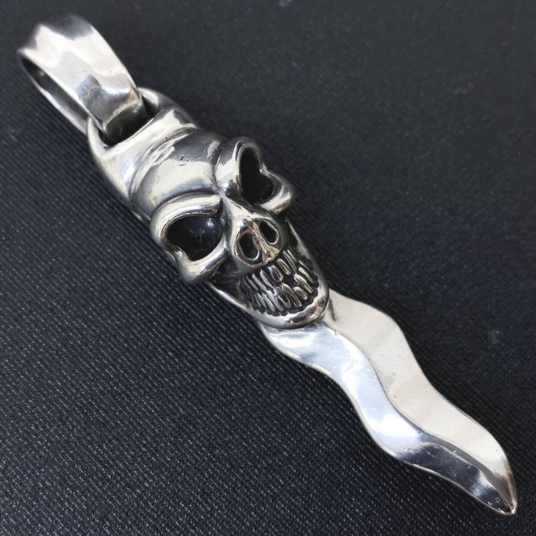 Bill Wall Leather シルバー スカル スネークダガー ペンダント pn899.jpg