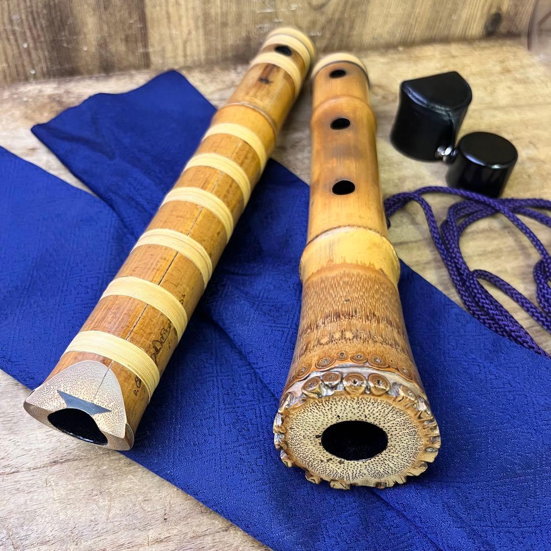 尺八 琴古流 在銘 竹治 中継ぎ籐巻き 約55cm 重さ 約430g 袋付き
