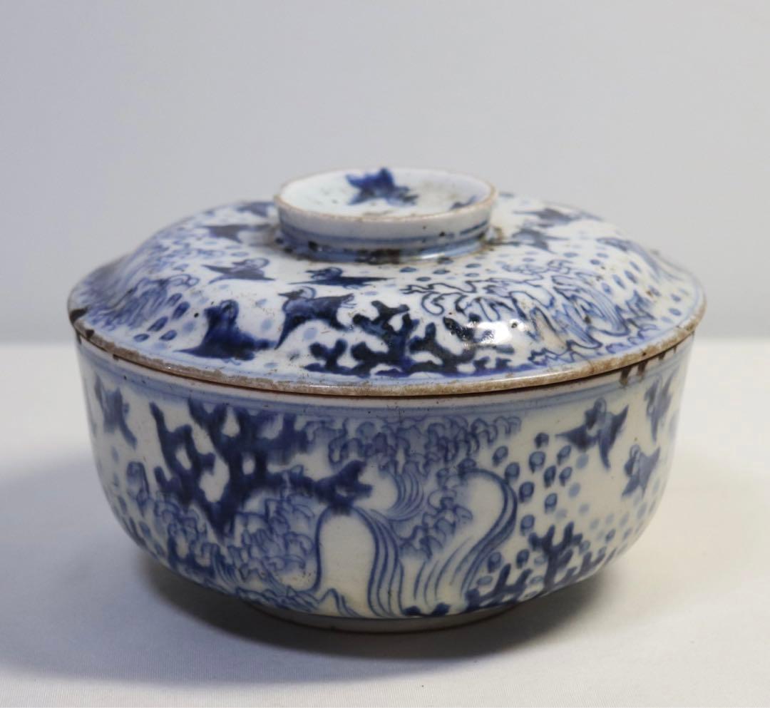時代　染付　蓋物　菓子器　送料込み1108