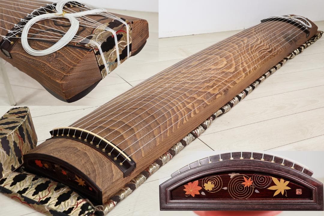 めい　高級　琴　在銘　くり甲　13弦　綾杉彫り 玉縁包み柏葉 BK41