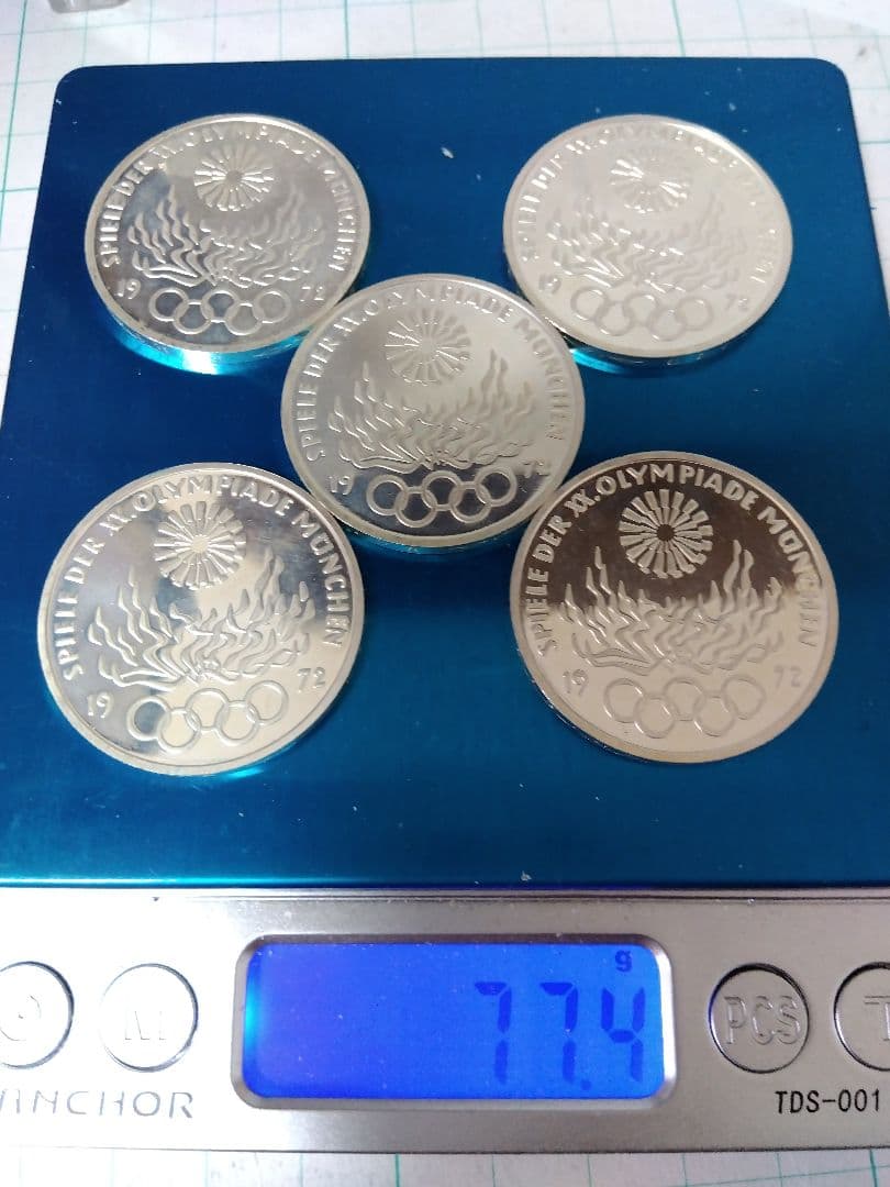 【純銀62.5%】1972年ミュンヘンオリンピック記念銀貨５枚、旧硬貨10マルク 10マルク銀貨 1972年 ドイツ連邦 ミュンヘンオリンピック記念 未使用
