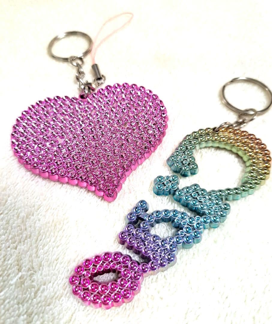平成レトロ】 キラキラ ハート 文字 キーホルダー セット ピンク