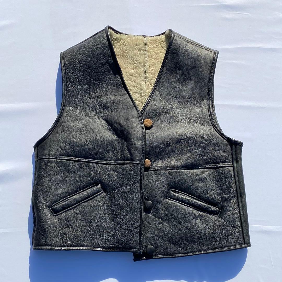 N*棒様 80's レザーベスト ムートンベスト　ヴィンテージ