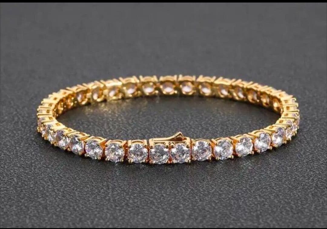 売れ筋✨モアサナイトテニスブレスレット ゴールド 3mm 19センチ在庫限り