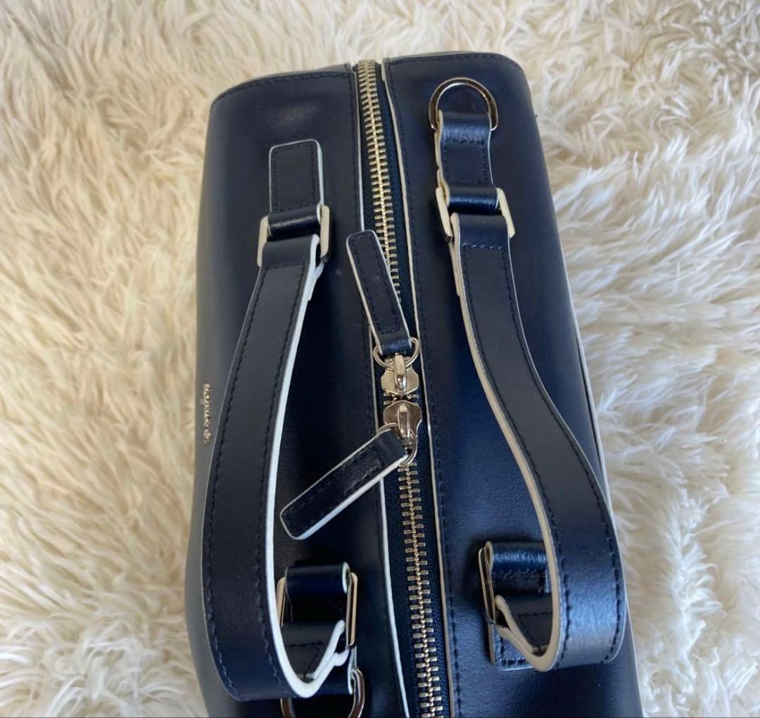 美品】2way アニエスベー ショルダーバッグ ボストン ネイビー レザー