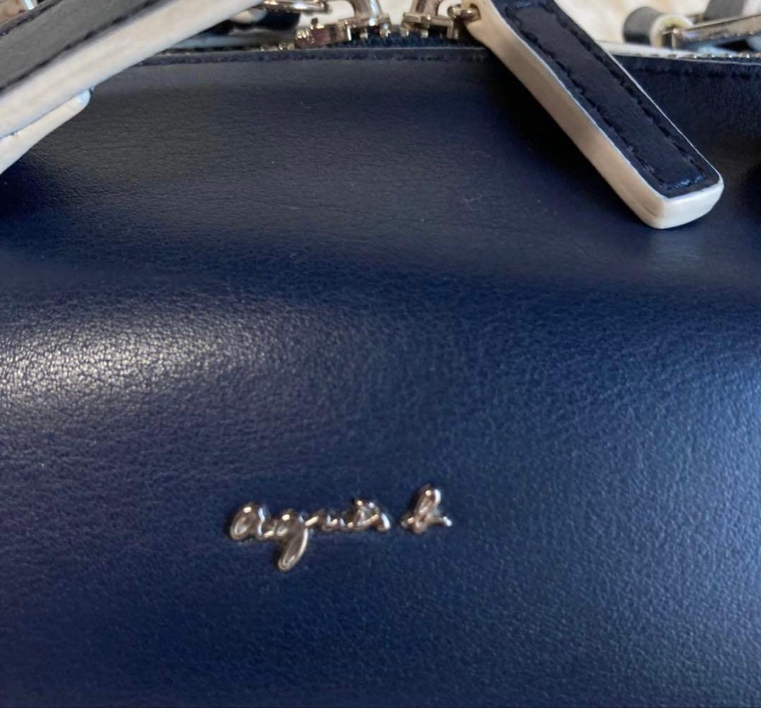 美品】2way アニエスベー ショルダーバッグ ボストン ネイビー レザー